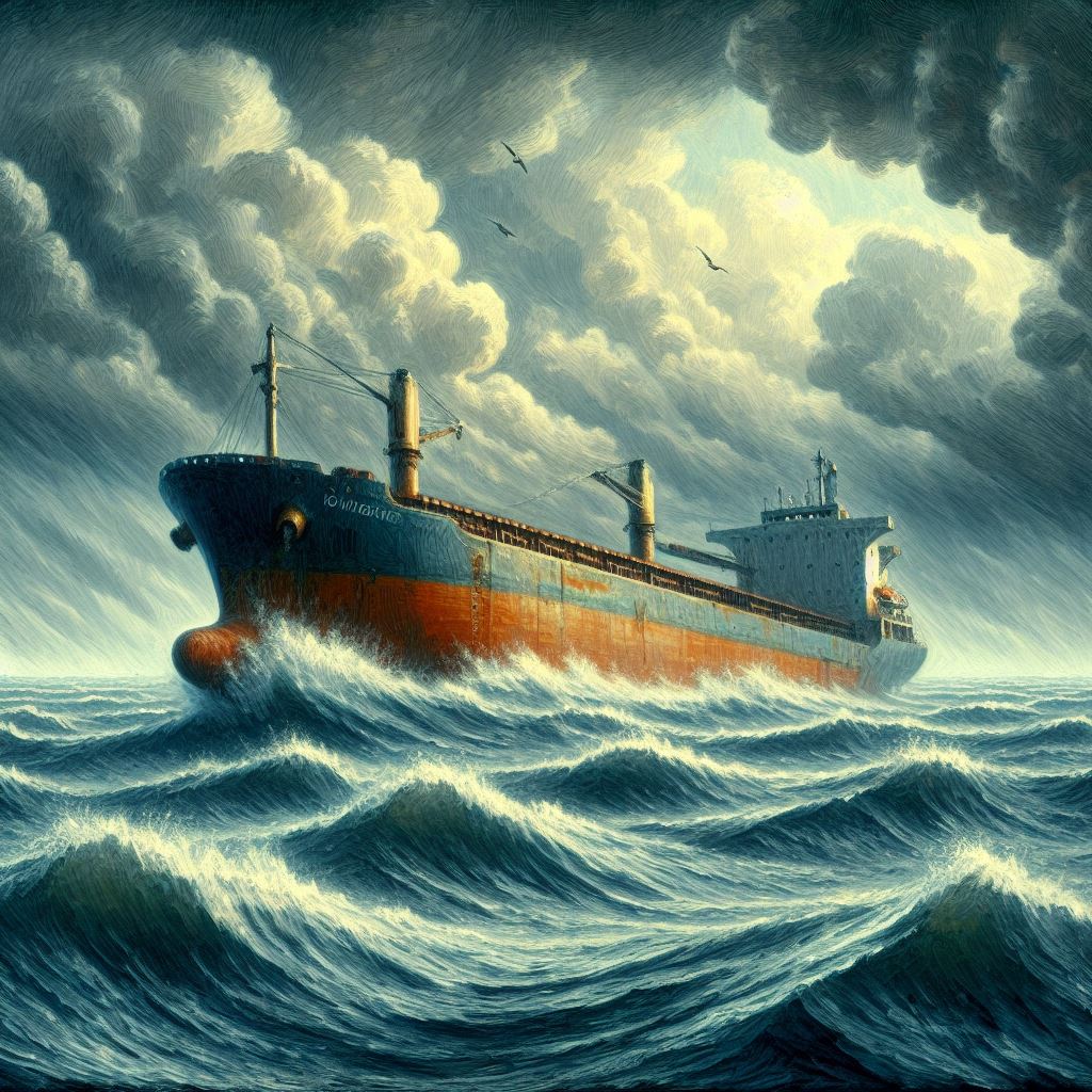 cargo ship on rough seas