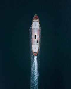 aerial view of ship on body of water