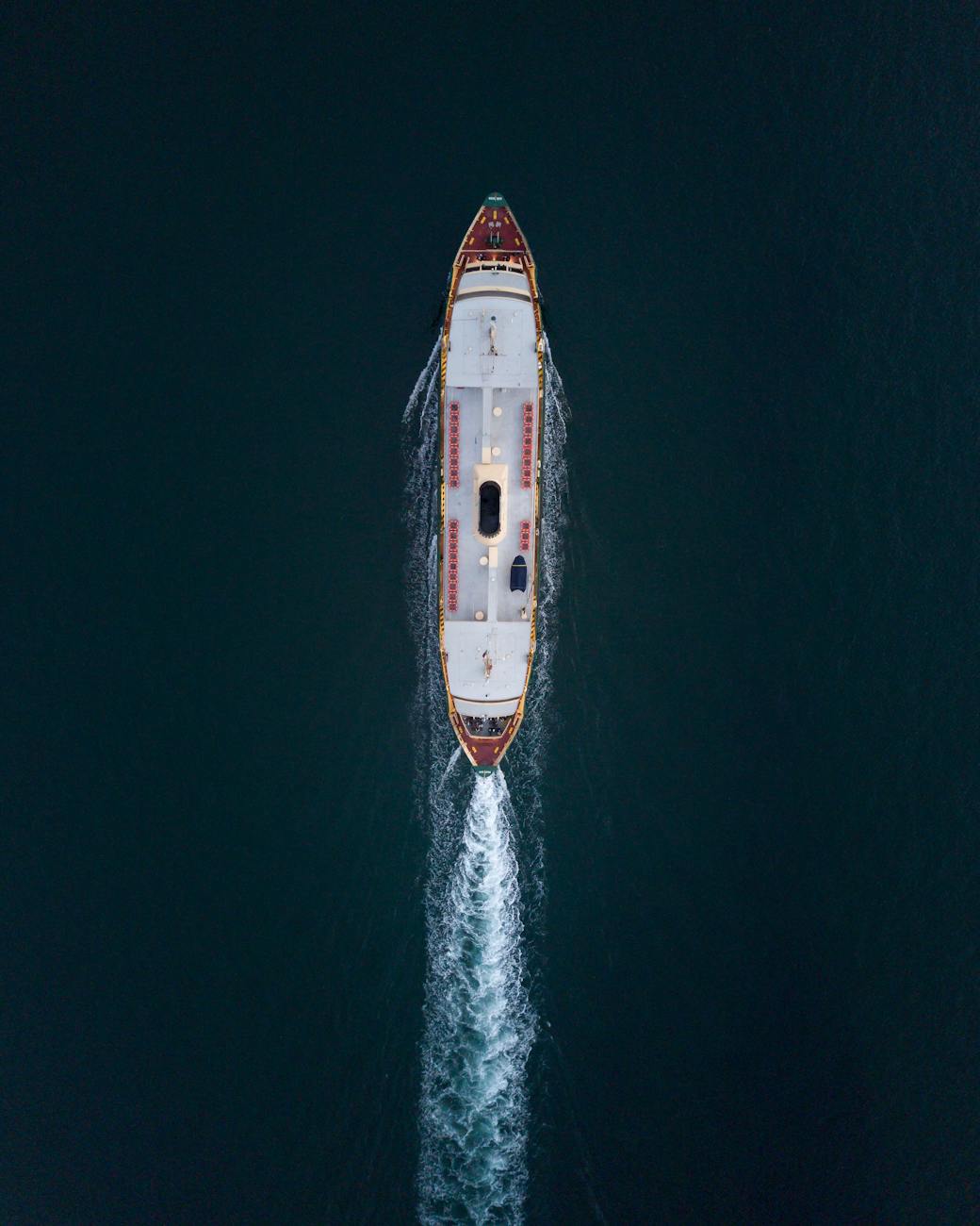 aerial view of ship on body of water