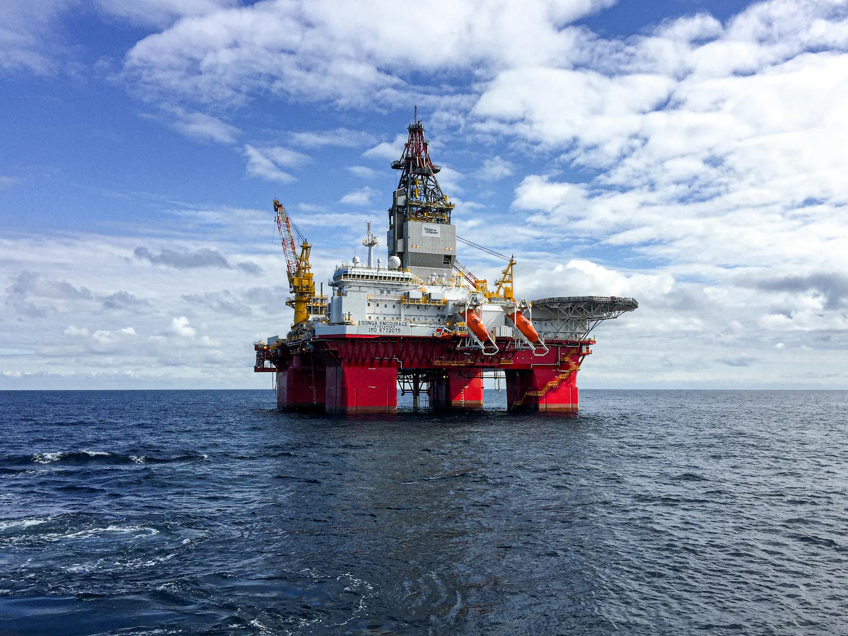 This is picture of a semi-submersible oil drilling rig. We use it here to accompany articles that describe oil prospecting activity.