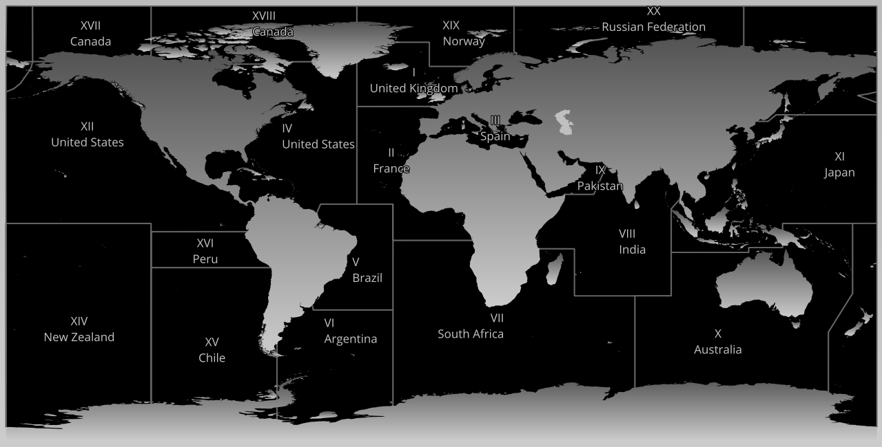 This is a map showing how Earth's seas are divided into NAVAREAs.